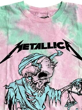 Metallica Band Tee Shirt Women MD Pink Green Tie Dye Graphic Rock Cotton Metal